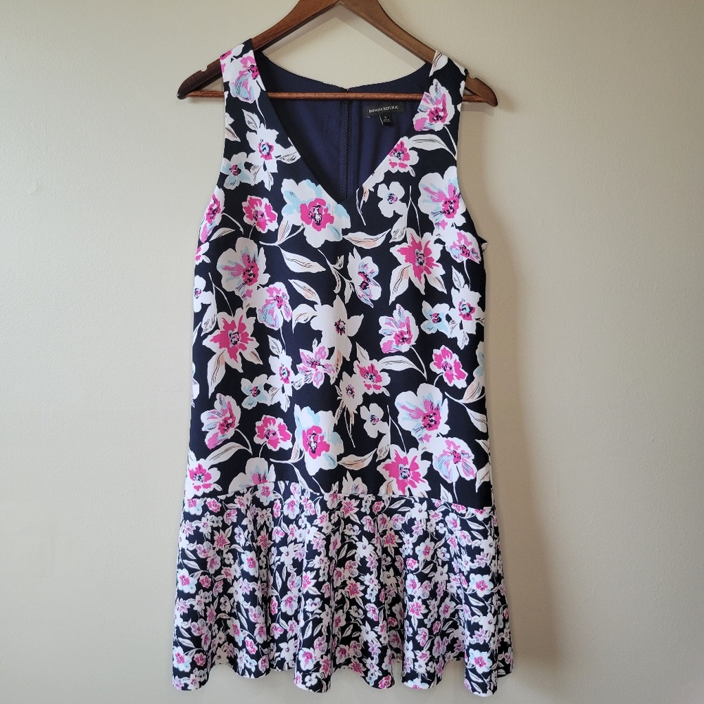 Banana Republic Women's Blue Pink White Floral Sleeveless A-line Mini Dress Sz 6